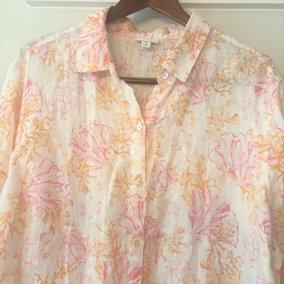 J. Jill 100% Linen Floral Button Down Shirt Size 3x - Picture 2 of 9